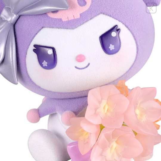 Japan Sanrio Miniature Figure - Kuromi : Mofamofy Flower Bouquet Flocked Purple - 4
