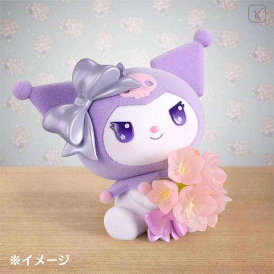 Japan Sanrio Miniature Figure - Kuromi : Mofamofy Flower Bouquet Flocked Purple - 6