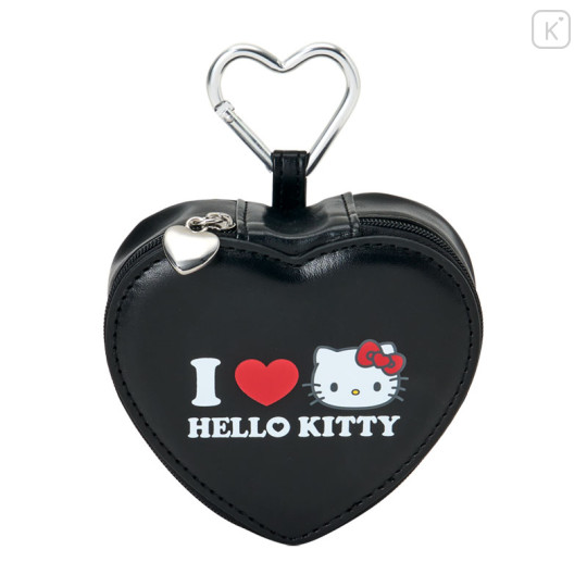 Japan Sanrio Original Fluffy Plush Mini Pouch with Carabiner - Hello Kitty : I Love Sanrio Characters Black - 1