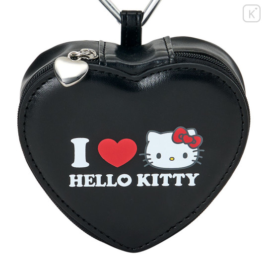 Japan Sanrio Original Fluffy Plush Mini Pouch with Carabiner - Hello Kitty : I Love Sanrio Characters Black - 2