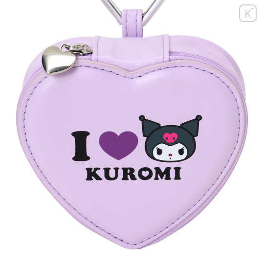 Japan Sanrio Original Fluffy Plush Mini Pouch with Carabiner - Kuromi : I Love Sanrio Characters - 2
