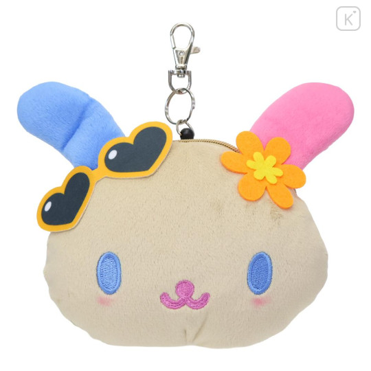 Japan Sanrio Face Pass Case Coin Case with Reel - Usahana : Summer Tan Sunburned Sunglasses - 1