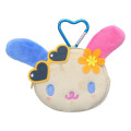 Japan Sanrio Fluffy Plush Mini Pouch with Carabiner - Usahana : Face Summer Tan Sunburned Sunglasses - 1