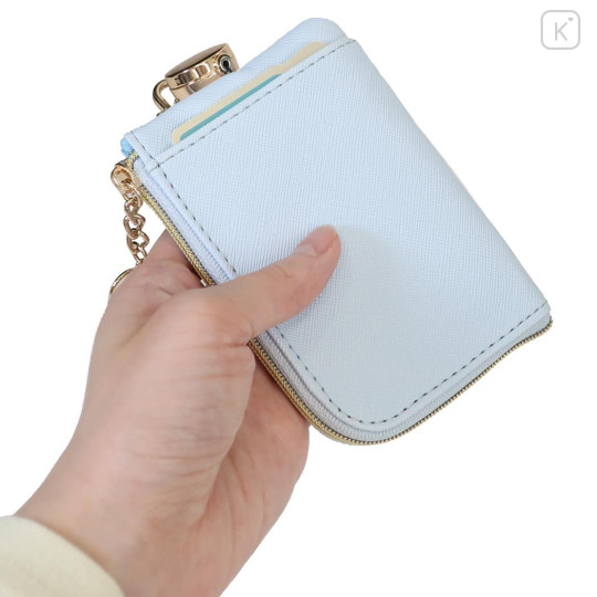 Japan Sanrio Mini Pouch & Pass Case Card Holder with Reel - Usahana : Light Blue Dangling Tail - 2