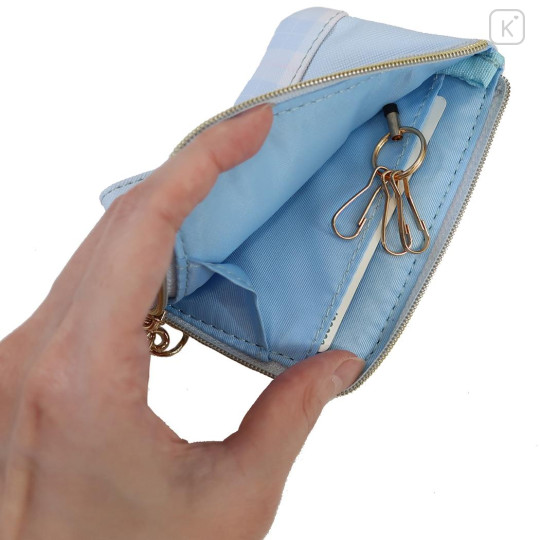 Japan Sanrio Mini Pouch & Pass Case Card Holder with Reel - Usahana : Light Blue Dangling Tail - 3