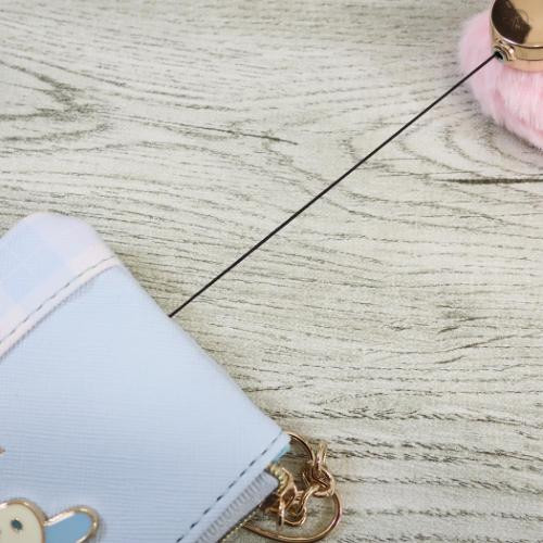 Japan Sanrio Mini Pouch & Pass Case Card Holder with Reel - Usahana : Light Blue Dangling Tail - 6
