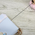 Japan Sanrio Mini Pouch & Pass Case Card Holder with Reel - Usahana : Light Blue Dangling Tail - 6