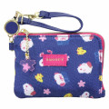 Japan Peanuts Mini Pouch & Pass Case Card Holder with Reel - Olaf & Snoopy : Sakura Brothers Navy - 1