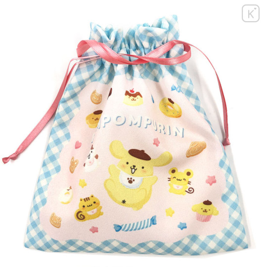 Japan Sanrio Drawstring Bag - Pompompurin : 30th Anniversary Friends Gingham - 1