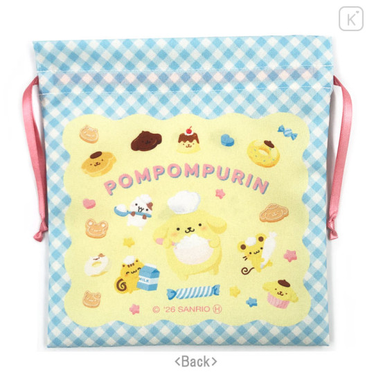 Japan Sanrio Drawstring Bag - Pompompurin : 30th Anniversary Friends Gingham - 2