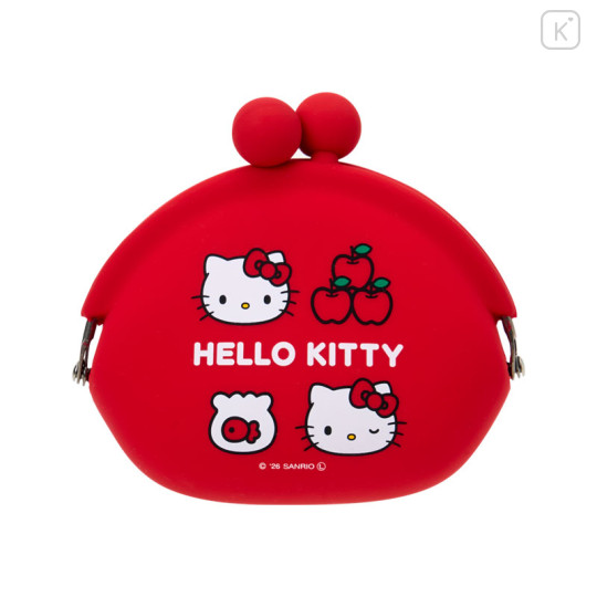 Japan Sanrio Pochi Silicone Mini Accessory Clasp Pouch - Hello Kitty : Classic Red - 1