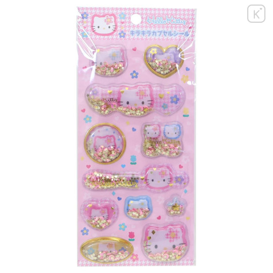Japan Sanrio Glitter Capsule Sticker - Hello Kitty : Y2k Houndstooth Pink 3D - 1