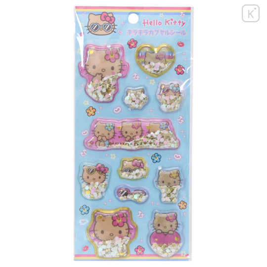 Japan Sanrio Glitter Capsule Sticker - Hello Kitty : Summer Tan Sunburned 3D - 1