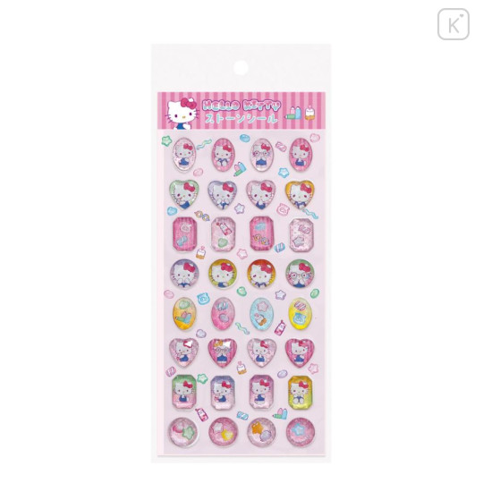 Japan Sanrio Glitter Crystal Gem Stone Seal Sticker - Hello Kitty : 3D - 1