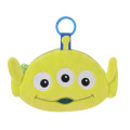 Japan Disney Store Fluffy Plush Mini Pouch with Carabiner - Toy Story Little Green Men Aliens : Face - 1