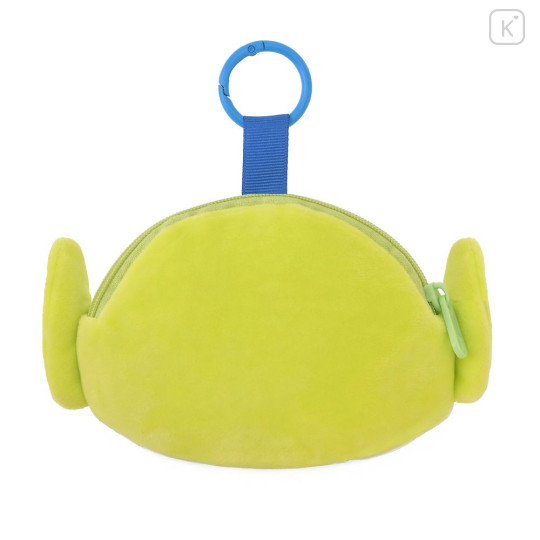 Japan Disney Store Fluffy Plush Mini Pouch with Carabiner - Toy Story Little Green Men Aliens : Face - 2