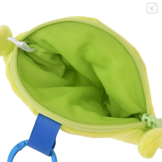 Japan Disney Store Fluffy Plush Mini Pouch with Carabiner - Toy Story Little Green Men Aliens : Face - 3