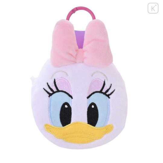 Japan Disney Store Fluffy Plush Mini Pouch with Carabiner - Daisy : Face - 1