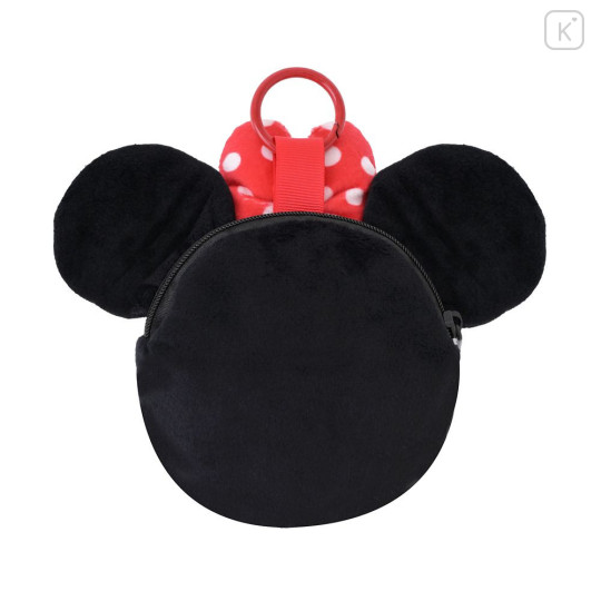Japan Disney Store Fluffy Plush Mini Pouch with Carabiner - Minnie : Face - 2