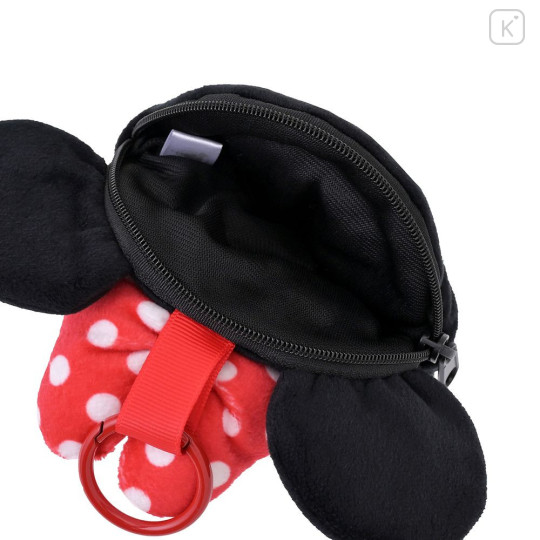 Japan Disney Store Fluffy Plush Mini Pouch with Carabiner - Minnie : Face - 3
