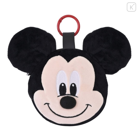 Japan Disney Store Fluffy Plush Mini Pouch with Carabiner - Mickey : Face - 1