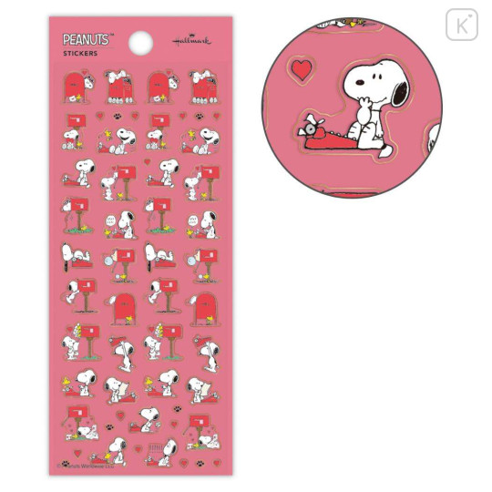 Japan Peanuts Hallmark Gold Sticker - Snoopy & Woodstock : Letter Design - 1