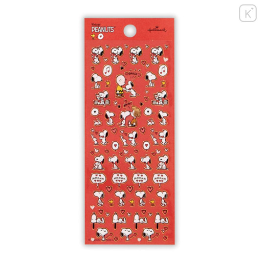 Japan Peanuts Hallmark Gold Sticker - Snoopy & Woodstock : Hearts - 2