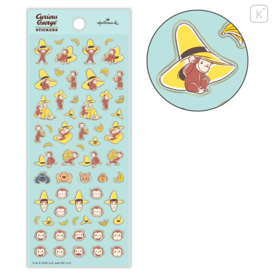 Japan Curious George Hallmark Gold Sticker - Yellow Hat - 1