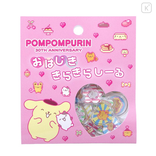 Japan Sanrio Glittery Glass Stickers - Pompompurin : 30th Anniversary A - 1