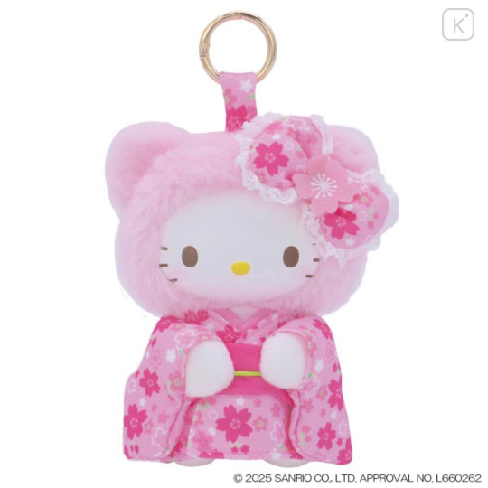 Japan Sanrio Plush Mascot Keychain - Hello Kitty : Fine Face Sakura Bear - 1