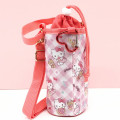 Japan Sanrio Insulated Cooler Plastic Bottle Holder with Shoulder Strap - Hello Kitty & Tiny Chum : Plaid Cherry Pink - 2