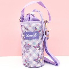 Japan Sanrio Insulated Cooler Plastic Bottle Holder with Shoulder Strap - Kuromi : Plaid