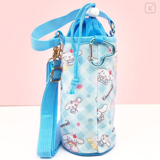 Japan Sanrio Insulated Cooler Plastic Bottle Holder with Shoulder Strap - Cinnamoroll : Plaid - 2