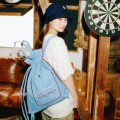Japan Chiikawa Denim Knapsack - Chiikawa & Hachiware & Usagi : Ribbon Light Blue - 2