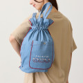 Japan Chiikawa Denim Knapsack - Chiikawa & Hachiware & Usagi : Ribbon Light Blue - 3