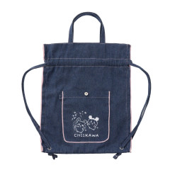 Japan Chiikawa Denim Knapsack - Furuhonya Kani-chan & Momonga : Let's Dance Indigo