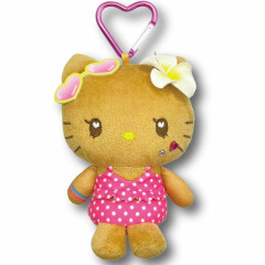 Japan Sanrio Mini Plush Pouch with Carabiner - Hello Kitty : Heart Eyes Summer Tan Sunburned Swimsuit Gal