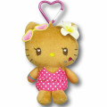 Japan Sanrio Mini Plush Pouch with Carabiner - Hello Kitty : Heart Eyes Summer Tan Sunburned Swimsuit Gal - 1