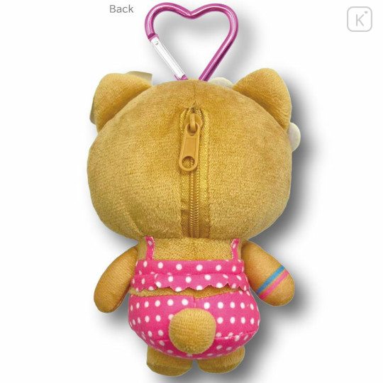 Japan Sanrio Mini Plush Pouch with Carabiner - Hello Kitty : Heart Eyes Summer Tan Sunburned Swimsuit Gal - 2