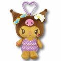 Japan Sanrio Mini Plush Pouch with Carabiner - Kuromi : Heart Eyes Summer Tan Sunburned Swimsuit Gal - 1