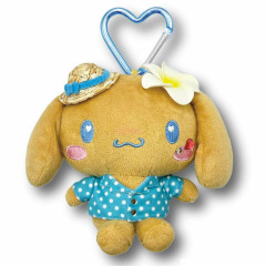 Japan Sanrio Mini Plush Pouch with Carabiner - Cinnamoroll : Heart Eyes Summer Tan Sunburned Swimsuit Gal