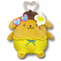 Japan Sanrio Mini Plush Pouch with Carabiner - Pompompurin : Heart Eyes Summer Tan Sunburned Swimsuit Gal