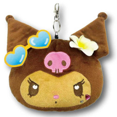 Japan Sanrio Face Pass Case Coin Case with Reel - Kuromi : Heart Eyes Summer Tan Sunburned Swimsuit Gal