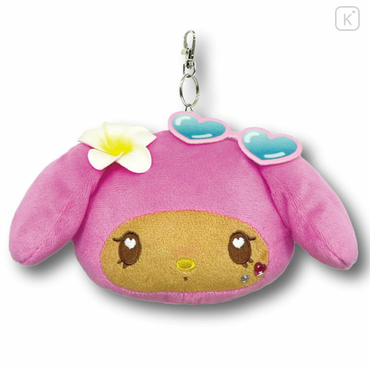 Japan Sanrio Face Pass Case Coin Case with Reel - My Melody : Heart Eyes Summer Tan Sunburned Swimsuit Gal - 1