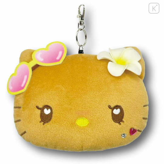 Japan Sanrio Face Pass Case Coin Case with Reel - Hello Kitty : Heart Eyes Summer Tan Sunburned Swimsuit Gal - 1