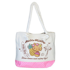 Japan Sanrio Canvas Rope Handle Tote Bag - Hello Kitty : Heart Eyes Summer Tan Sunburned Swimsuit Gal