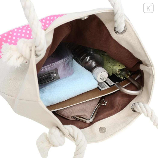 Japan Sanrio Canvas Rope Handle Tote Bag - Hello Kitty : Heart Eyes Summer Tan Sunburned Swimsuit Gal - 3