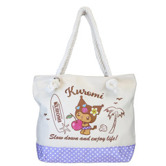 Japan Sanrio Canvas Rope Handle Tote Bag - Kuromi : Heart Eyes Summer Tan Sunburned Swimsuit Gal