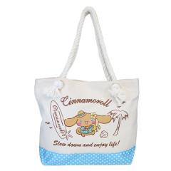 Japan Sanrio Canvas Rope Handle Tote Bag - Cinnamoroll : Heart Eyes Summer Tan Sunburned Swimsuit Gal