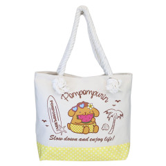 Japan Sanrio Canvas Rope Handle Tote Bag - Pompompurin : Heart Eyes Summer Tan Sunburned Swimsuit Gal